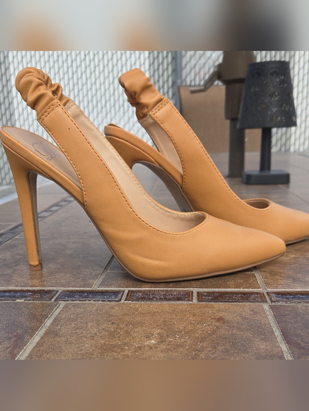 Slingback Pointed Toe Pumps in Tan